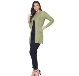 Clapton Women's Acrylic Green Blend Full Sleeve Winter Wear Long Cardigan/Shrug Beige - L, Green, Wool, Pack Of 1